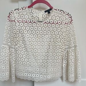 J. Crew White Daisylace Bell-Sleeve Top
